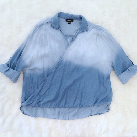 AKIRA Open Front Oversized Denim Collared Top - Picture 3 of 6